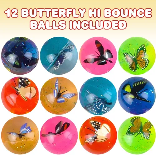 Vista 2 de ArtCreativity Juego de 12 bolas de mariposa de rebote alto, bolas para niños con mariposa 3D en el interior, juguetes al aire libre para fomentar