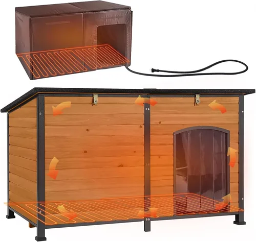 Vista 10 de Aivituvin Casa para Perros de Exterior con Calefacción Perrera para Perros con Forro Aislante y Calentador para Invierno Marco de Hierro Resistente