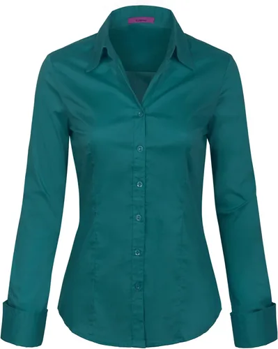 Vista 12 de KOGMO Camisas de manga larga con botones para mujer, blusa de trabajo de oficina (S-3X)