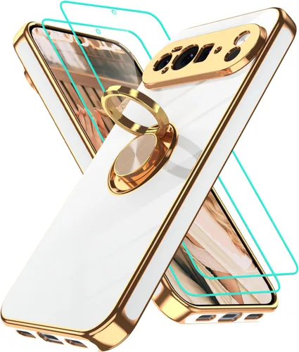Vista 130 de Funda para Motorola Moto G 5G 2024: Funda Moto G Play 5G 2024 con 2 piezas de protectores de pantalla, soporte de anillo de rotación de 360°