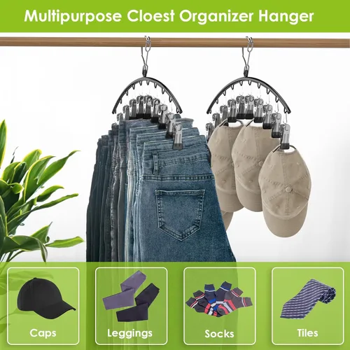 Vista 5 de Organizador de leggings para armario, perchas de metal para pantalones con revestimiento de goma, paquete de 2 con 10 clips para 20 leggings, jeans