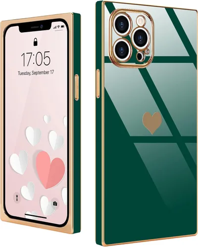 Vista 57 de Compatible con iPhone 12 Funda Rectangular Bonita Chapado Dorado Lujo Corazón de Amor Funda de Teléfono para Mujeres Niñas A Prueba de Golpes