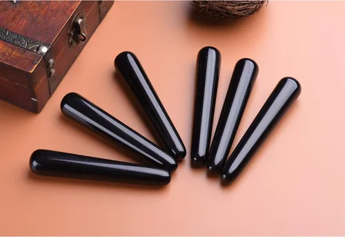 Vista 7 de AMOYSTONE Varita de cristal de obsidiana con piedras preciosas de meditación curativa Varita puntiaguda para masaje, color negro de 4 pulgadas
