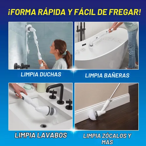 Vista 8 de Voom - Cepillo giratorio eléctrico, cepillo giratorio de ducha inalámbrico con 2 cabezales de cepillo reemplazables y mango ajustable, cepillo