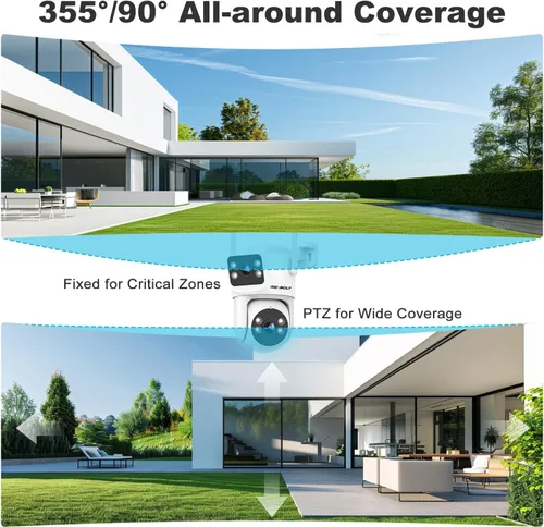 Vista 4 de GENBOLT PTZ Cámara de seguridad WiFi para exteriores con doble lente, vigilancia CCTV con doble vista, almacenamiento en la nube actualizado