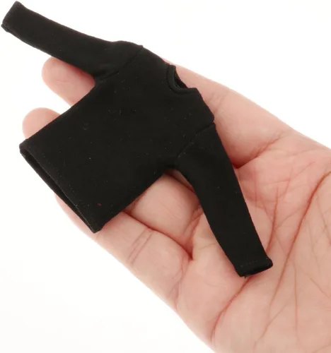 Vista 4 de Colaxi Camiseta de manga larga con figura de hombre a escala 1/12, ropa de muñeca en miniatura para figura de 6 pulgadas, color negro