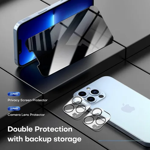 Vista 4 de TOCOL Paquete de 4 protectores de pantalla para iPhone 13 Pro Max, 2 protectores de pantalla de vidrio templado de privacidad + 2 protectores
