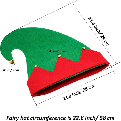 Vista 3 de SATINIOR 6 Piezas Sombreros de Fieltro de Elfo de Navidad Xmas Sombreros de Elfo de Santa Rojo y Verde con Campanas para Niños Adultos Regalos
