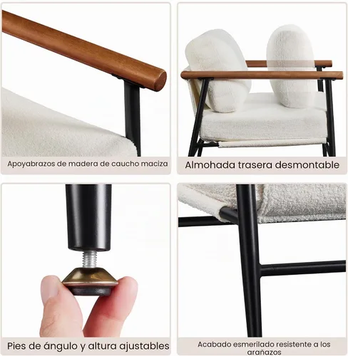 Vista 5 de Yaheetech Silla de Acento, Silla de Tocador Moderna, Silla de Salón de Tela Boucle con Marco de Metal, Almohada de Respaldo Mullida y Cojín