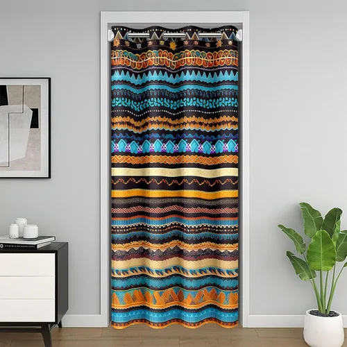 Vista 40 de Erosebridal Cortina de puerta de teñido anudado, cortina opaca bohemia, cortina exótica abstracta en espiral, elegante cortina hippie para puerta