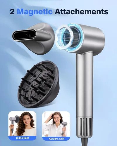 Vista 4 de Secador de pelo iónico de alta velocidad, motor sin escobillas para secado rápido, 3.7 mil millones de iones negativos para cabello liso, secador