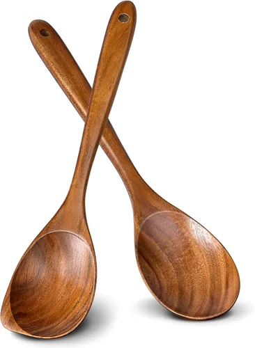 Vista 10 de Cucharas de madera para cocinar, utensilios de cocina de madera de teca prémium para servir