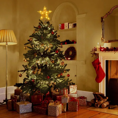 Vista 7 de DULEFUN Estrella LED de 11.8 Pulgadas para la Punta del Árbol - Adorno de Metal Dorado con 20 Luces para Decoración de Árbol de Navidad y Decoración
