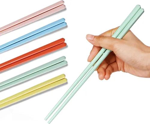 Vista 8 de LEETOYI Juego de 5 palillos de cerámica, palillos chinos de porcelana fáciles de limpiar, 9.6 pulgadas (negro)