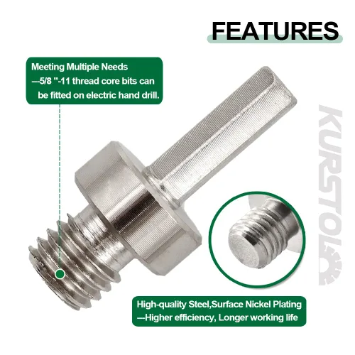 Vista 5 de Adaptador de broca de núcleo 5/8"-11 rosca a 3/8" (9,5 mm) adaptador de sierra de agujero de diamante de vástago hexagonal para taladro eléctrico