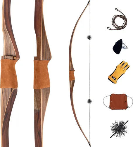 Vista 10 de Deerseeker Outdoor Tiro con Arco Juego de Arco Tradicional de 64" Caza Arco Largo Reflex Deflex de Una Pieza Arco Largo Extremidades de Núcleo