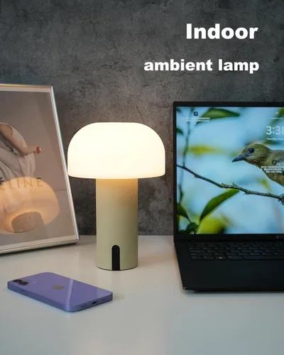 Vista 5 de WEILAILUX Lámpara de mesa inalámbrica de hongos, lámpara de ducha impermeable, lámpara de mesa recargable con pilas, luz nocturna regulable al tacto