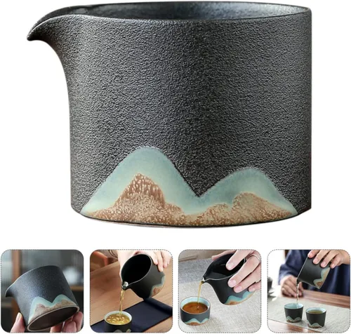 Vista 3 de Juego de té japonés para jarra, dispensador de té de cerámica, arcilla negra para té Oolong Puer