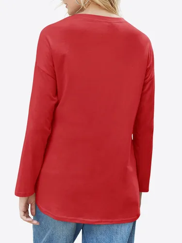Vista 74 de Fisoew Camisetas de manga larga para mujer, holgadas, casuales, con cuello redondo, blusa suave