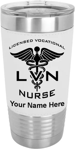 Vista 22 de LaserGram Vaso aislado al vacío de 20 onzas, con licencia LVN, enfermera vocacional, grabado personalizado incluido (cuero sintético, estilo béisbol)