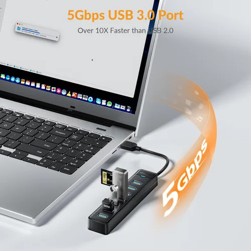 Vista 2 de IDsonix Hub USB 3.0 de 7 puertos para laptop, PC, conexión estable de 5 Gbps SuperSpeed Expansor de puerto USB, divisor multipuerto de expansión