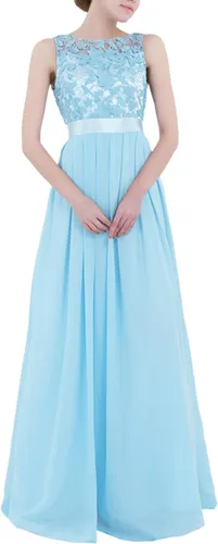 Vista 10 de Vestidos de invitada de boda para mujer, vestido largo de dama de honor, sin mangas, encaje floral, vestido de fiesta de cóctel Turquesa