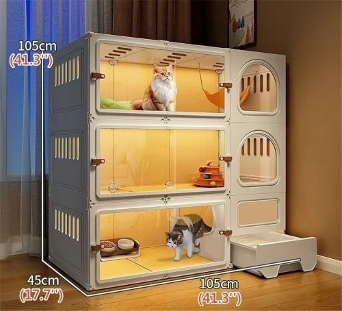 Vista 2 de Jaula grande para gatos para interiores, bonita casa para gatos con caja de arena para gatos, recintos de polietileno para interiores con puerta