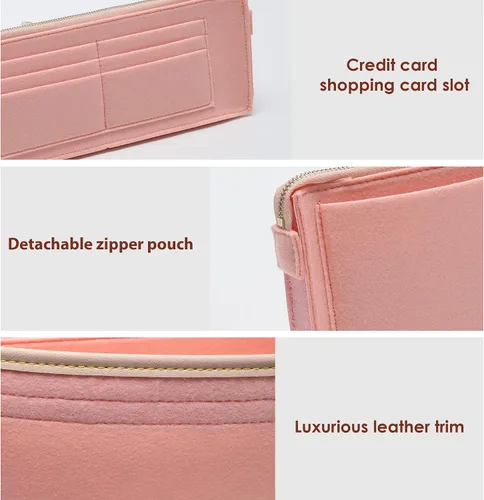 Vista 6 de KESOIL Inserto organizador de bolso para bolsos, Fit Speedy 30 Neverfull Felt Tote Insert con Base Shaper Zipper Bag en bolsa (rosa fieltro, grande)