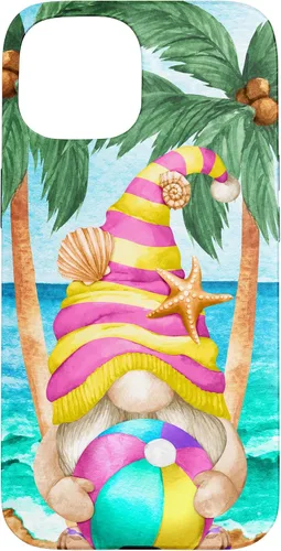 Vista 6 de iPhone 16 Funny Hawaiian Summer Gnome Under Palm Tree For Beach Surfer Case