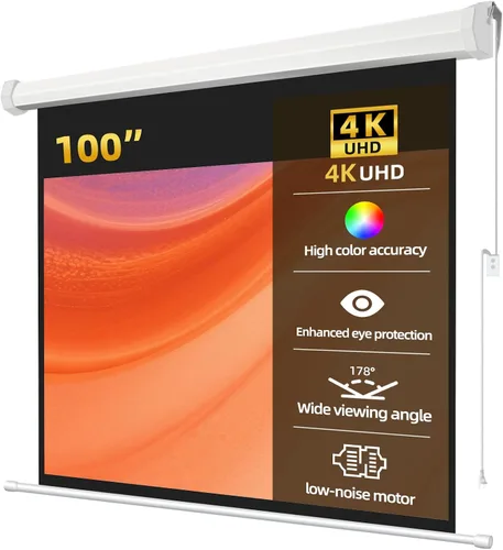 Vista 6 de Pantalla de proyector motorizada mate blanca de 100" para proyector UST de lanzamiento largo/estándar, pantalla de película con ángulo de visión