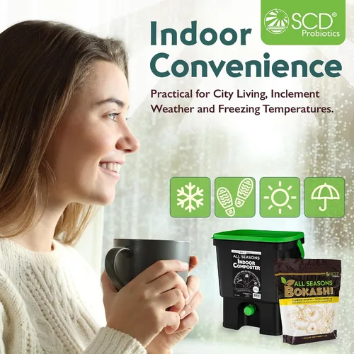 Vista 3 de Kit de iniciación de compostador para interiores All Seasons – Contenedor de compost Organko negro de 4.4 galones para encimera de cocina