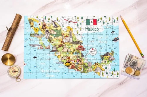 Vista 2 de Rompecabezas de madera con mapa de México, 152 piezas, 15 x 10 pulgadas