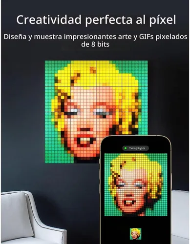 Vista 3 de Panel Maestro Cuadros Twinkly, Panel LED RGB, Incluye 1 Panel Principal y Fuente de Alimentación USB-C, Compatible con HomeKit, Alexa y Google Home