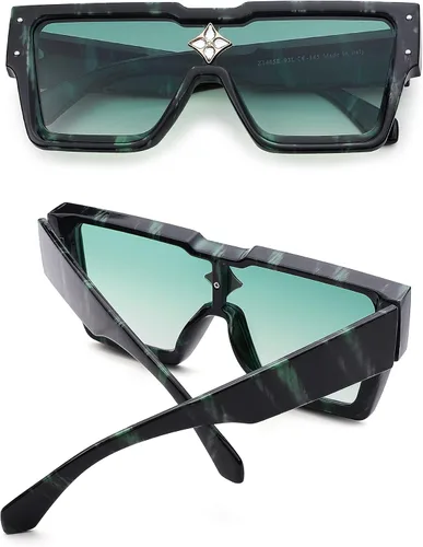 Vista 2 de NULOOQ Gafas de sol retro millonario para mujeres y hombres vintage a la moda parte superior plana marco grueso cuadrado estilo hip hop