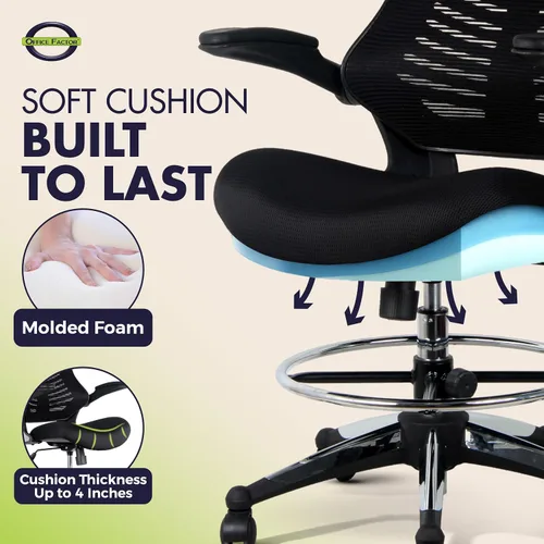 Vista 6 de Silla ergonómica de 300 libras para dibujar, silla de oficina alta, silla de escritorio para estar de pie, con reposabrazos abatibles, asiento