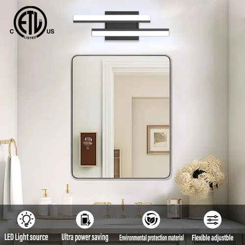 Vista 3 de Barra de luz LED para tocador de baño de 18 pulgadas, accesorio de iluminación sobre espejo de 18 W, 5000 K, barra de luz negra para tocador