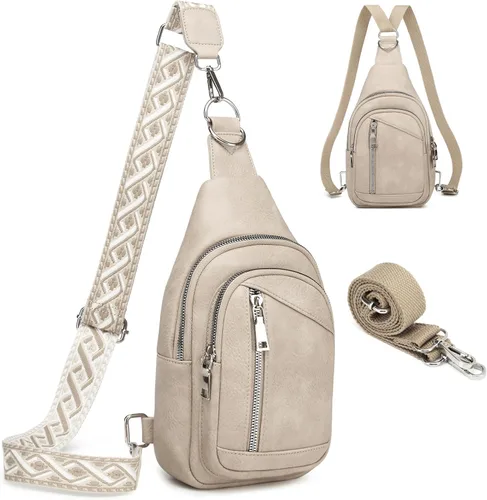 Vista 15 de Bolso Bandolera Mochila Cruzada - 2 en 1 Bolso Cruzado de Cuero Riñonera con 2 Correas Extraíbles Mini diaper bag, Instant Wipes pocket
