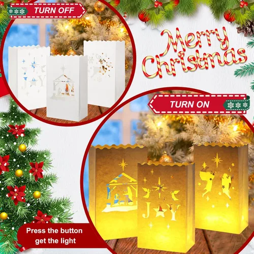 Vista 7 de Meanplan - Juego de 45 bolsas luminarias navideñas con vela LED sin llama Cristiano