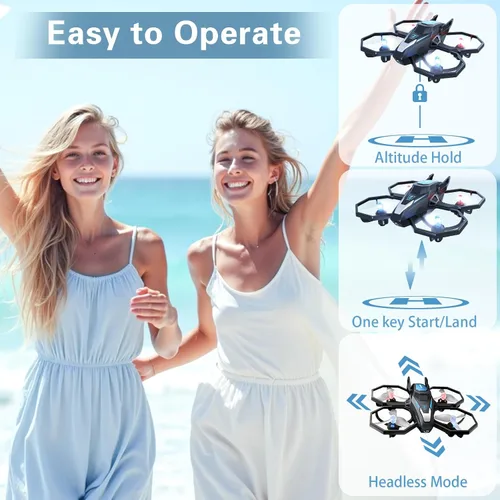 Vista 3 de Drones para niños con cámara, mini drones de control remoto para adultos con retención de altitud, despegue y aterrizaje con una tecla, 3 modos