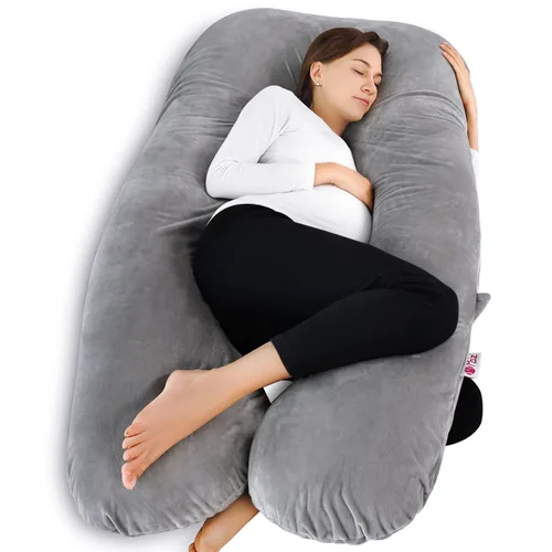 Vista 30 de Meiz - Almohadas de embarazo refrescantes para dormir, almohada corporal de maternidad para mujer embarazada, en forma de U, con funda de jersey