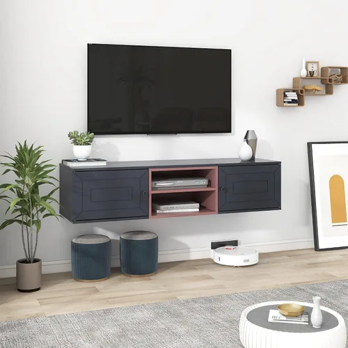 Vista 8 de YardGo Soporte flotante de TV para televisores de hasta 65 pulgadas, armario de TV montado en la pared con 2 puertas magnéticas y 2 estantes