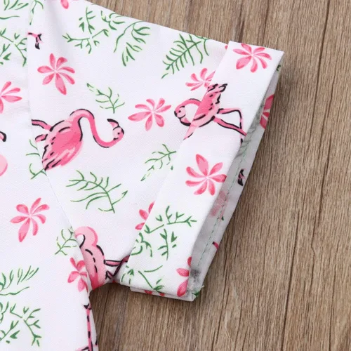 Vista 95 de Conjunto de camisa de manga corta con botones y pantalones cortos casuales con diseño de flamingo, para bebés y niños de 1 a 6 años, atuendos