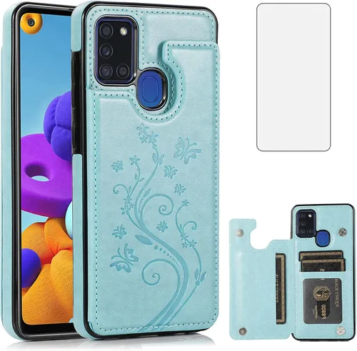 Vista 9 de Asuwish Funda de teléfono para Samsung Galaxy A21S con protector de pantalla de vidrio templado y tarjetero con soporte para tarjetero, accesorios