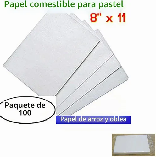 Vista 2 de Papel comestible de arroz y oblea, papel de obleas de 8.5 x 11 pulgadas para pasteles (paquete de 100 hojas blancas para glaseado)