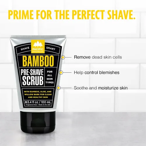 Vista 2 de Pacific Shaving Company Exfoliante de bambú para antes del afeitado, exfoliante y limpiador facial, lavado facial diario para hombres con aloe vera