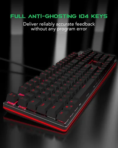 Vista 4 de Black Shark Teclado mecánico RGB para juegos con retroiluminación LED, teclado con cable con interruptores rojos, totalmente programable
