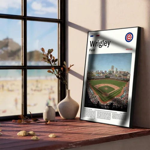 Vista 4 de Cartel de póster del estadio WrigleyField (17 x 11 pulgadas en lienzo) Arte de pared de béisbol de la bahía de Chicago - Cartel deportivo retro