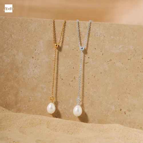 Vista 3 de Amberta Collar de perlas de agua dulce de plata de ley 925 para mujer