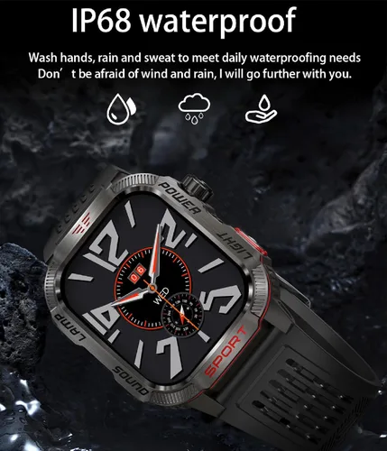 Vista 6 de Reloj inteligente para hombre, rastreador de fitness con brújula linterna y iPhone Android Support Make & Answer Calls, 2.01"Heart Rate Blood