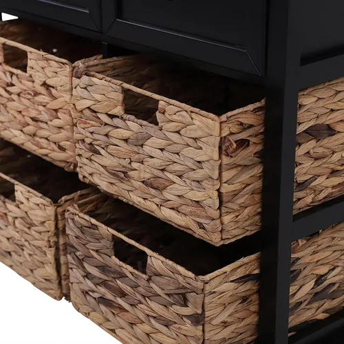 Vista 3 de PHI VILLA Black Accent Cabinet with Rattan Basket, Storage Buffet Cabinet Black Storage Cabinet with Baskets, Small Accent Cabinet with Drawers
